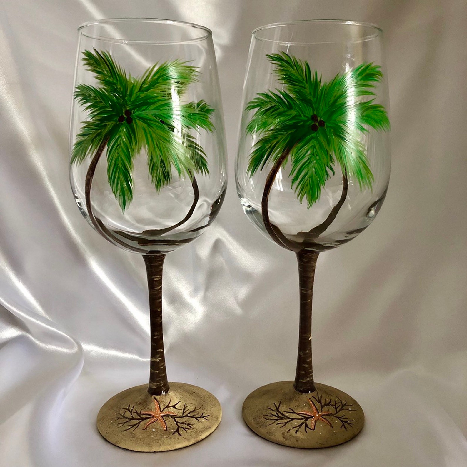 Palm Tree Hand Painted Wine Glasses Etsy
