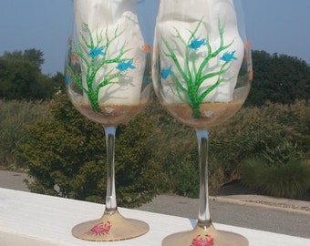 Fish bowl hand painted wine glasses.