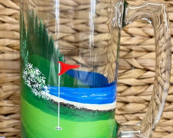 Golf themed hand painted beer mug