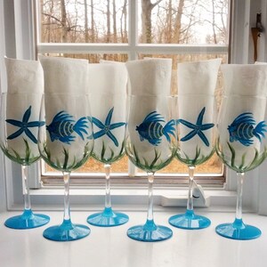 Fish and starfish hand painted wine glasses image 1