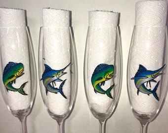 Sport fish hand painted champagne glasses