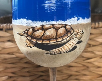 Turtle time hand painted wine glasses