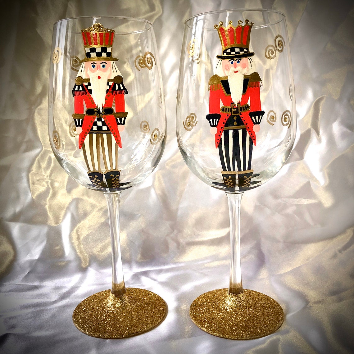 Nutcracker Hand Painted Wine Glasses Etsy