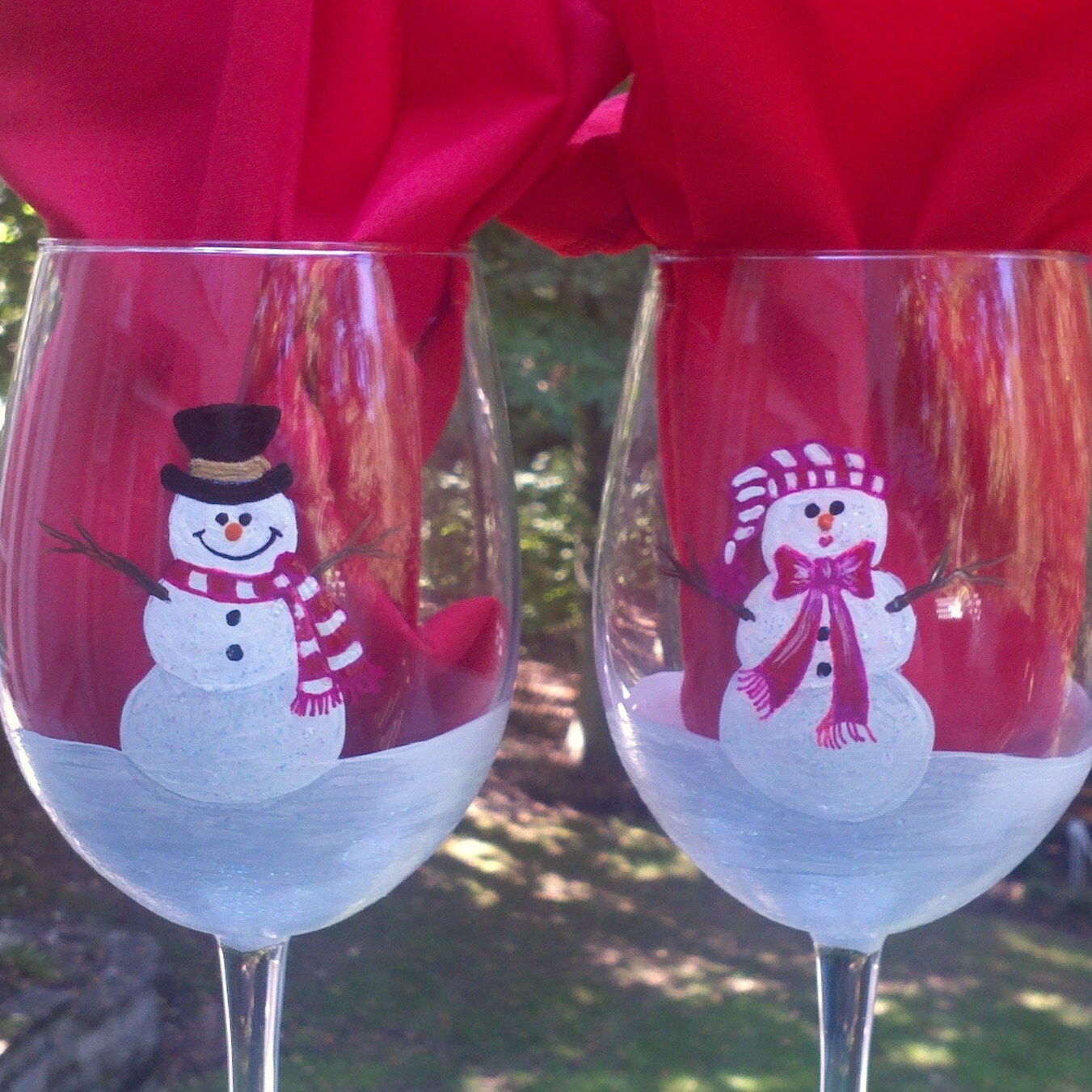 Holiday Snowman Hand Painted Wine Glasses Etsy