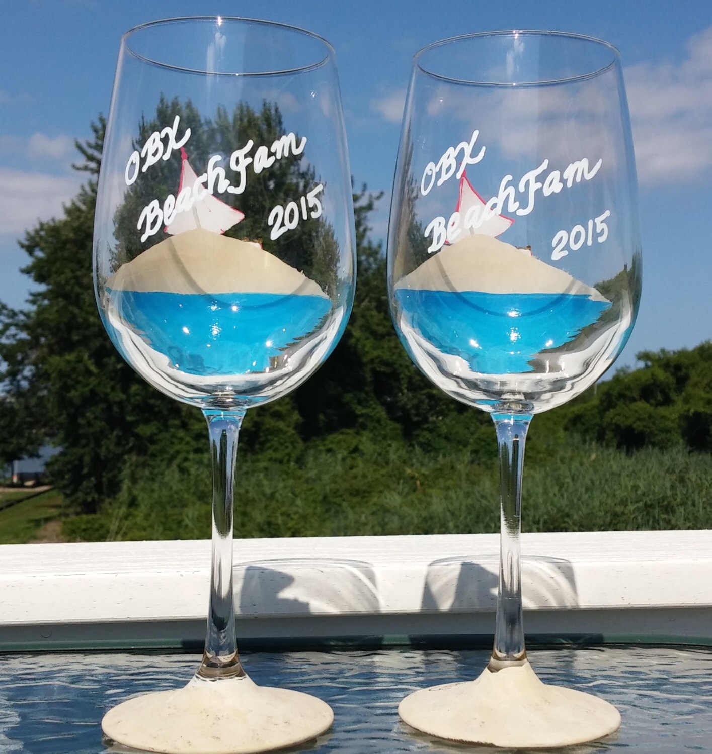 Set of six beach scene wine glasses Etsy