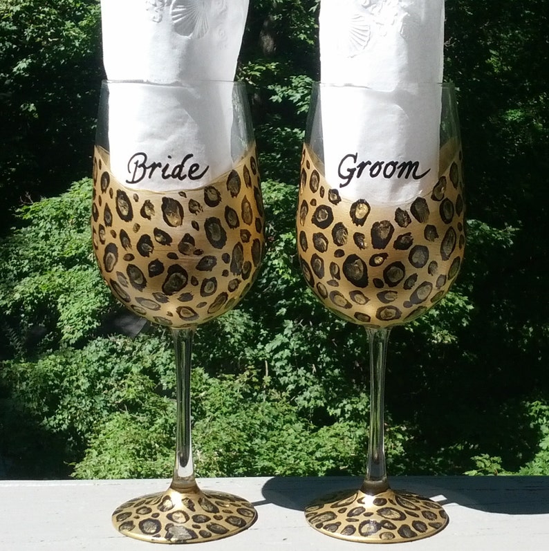 Leopard Wedding Party Hand Painted Wine Glasses Etsy