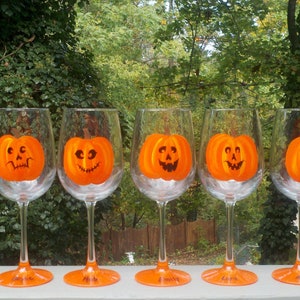 Pumpkin Party Halloween hand painted wine glasses. image 1