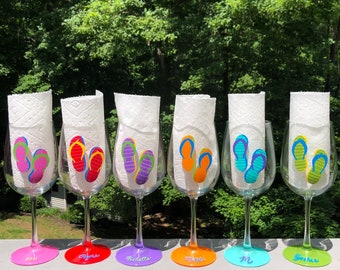 Flip flop hand painted wine glasses.