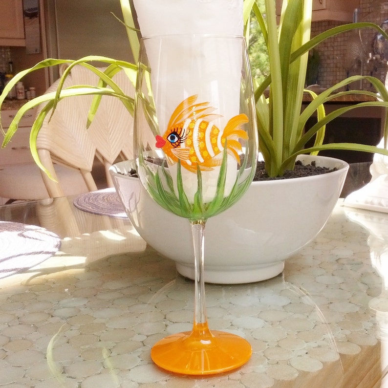 Girly Orange Fish Hand Painted Wine Glasses. Etsy