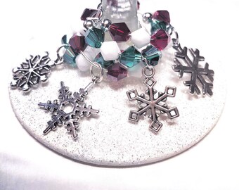 Christmas snowflake wine glass charms