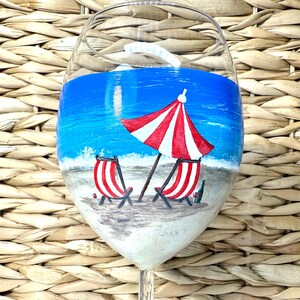 Beach scene hand painted wine glass