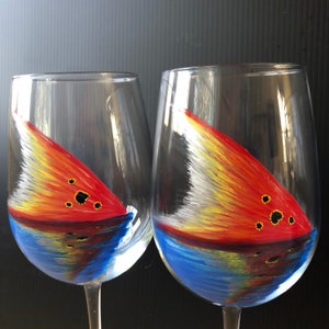 Red Tail fish tail hand painted wine glasses image 4