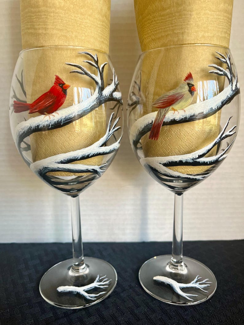 Cardinal Hand Painted Wine Glasses - Etsy