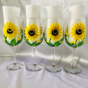 Sunflower hand painted wine glasses