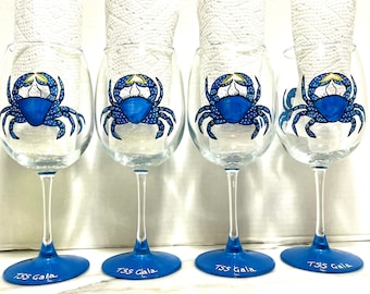 Crab hand painted wine glasses.