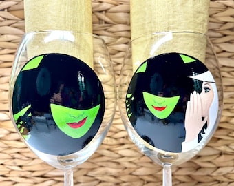 Wicked (the Musical) hand painted wine glasses