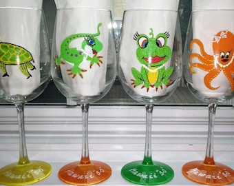 Summer fun girly creatures Girls weekend hand painted wine glasses.