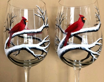 Cardinal hand painted wine glasses