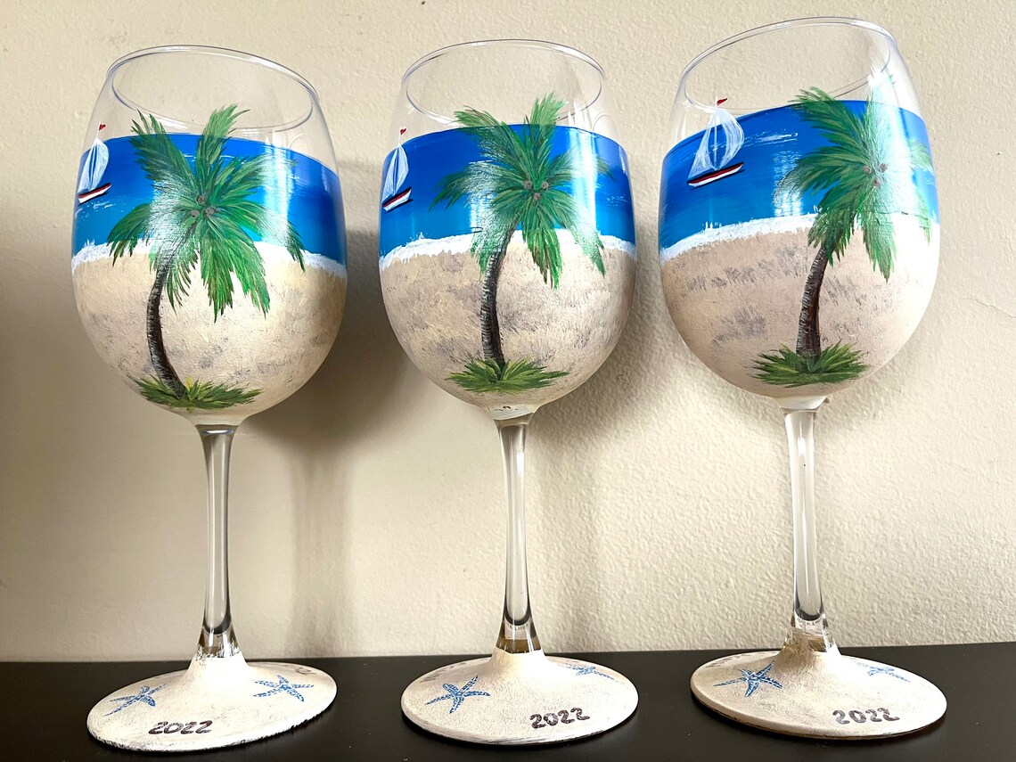 Beach Scene Hand Painted Wine Glasses Etsy