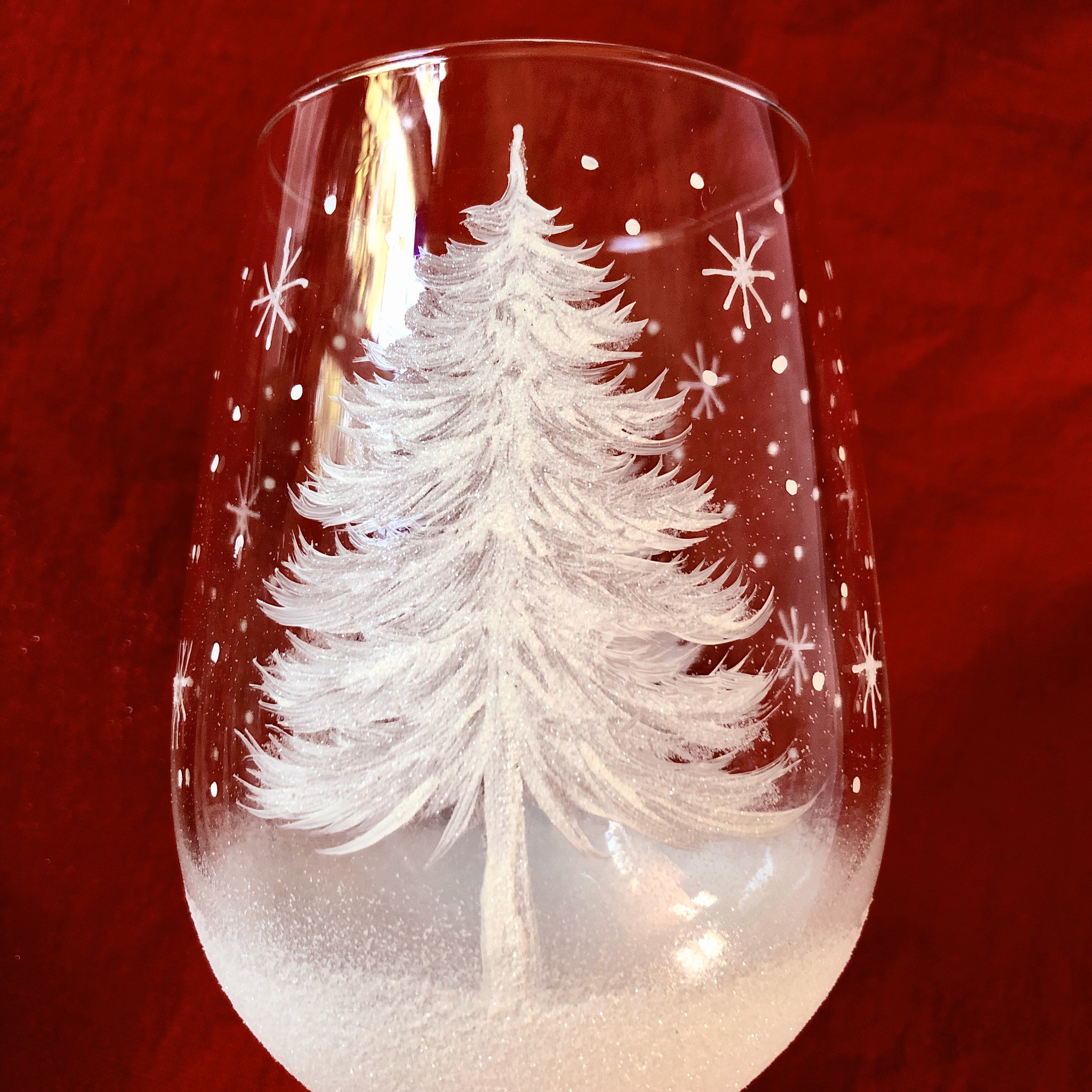 Christmas tree hand painted wine glasses Etsy