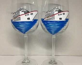 Cruise ship hand painted wine glasses