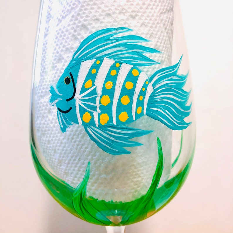Fish and starfish hand painted wine glasses.