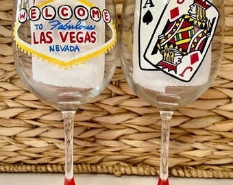 Las Vegas hand painted wine glasses
