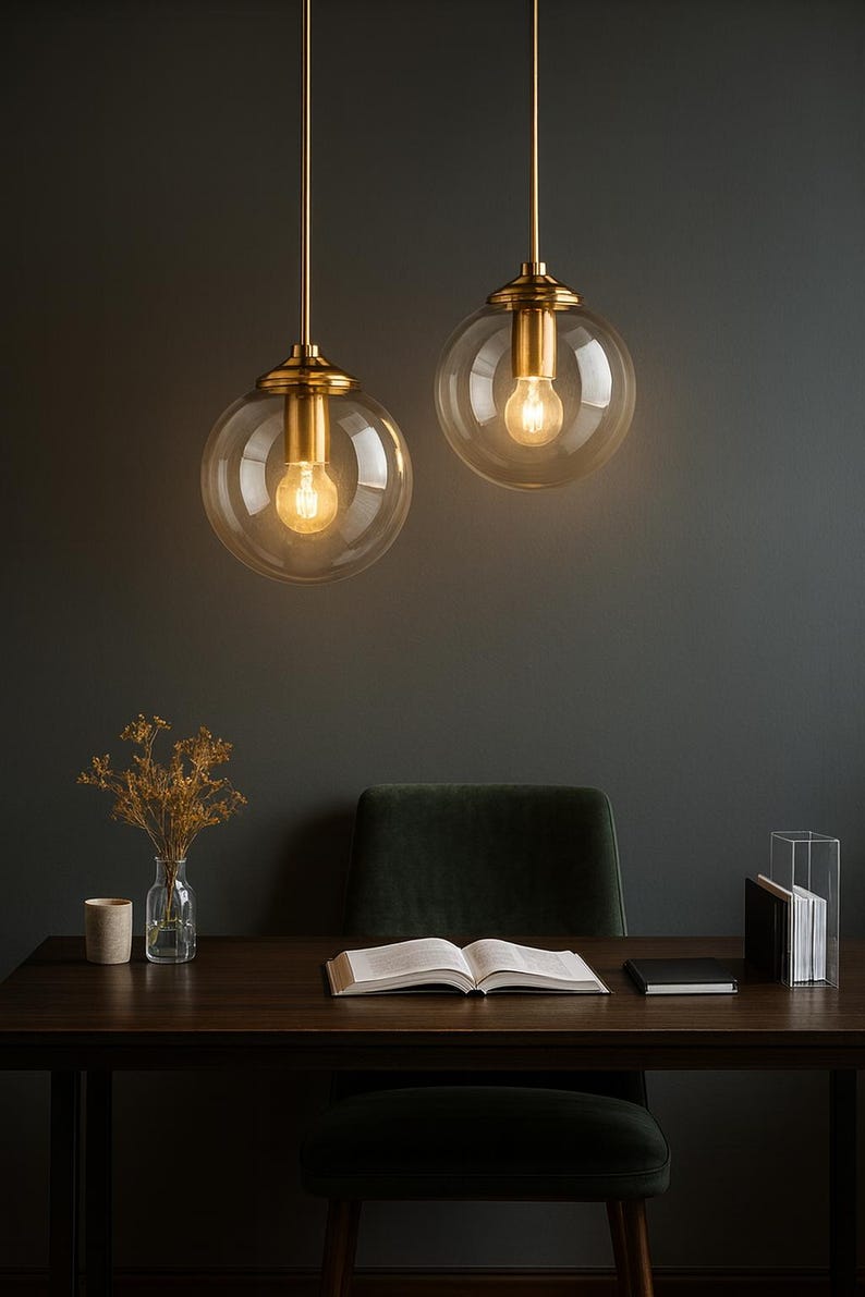Lámpara colgante de bola de cristal y latón – Lámpara colgante moderna