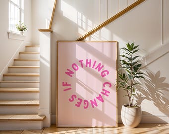 Lámina con cita motivacional en rosa fucsia / Arte mural circular positivo (descarga digital)