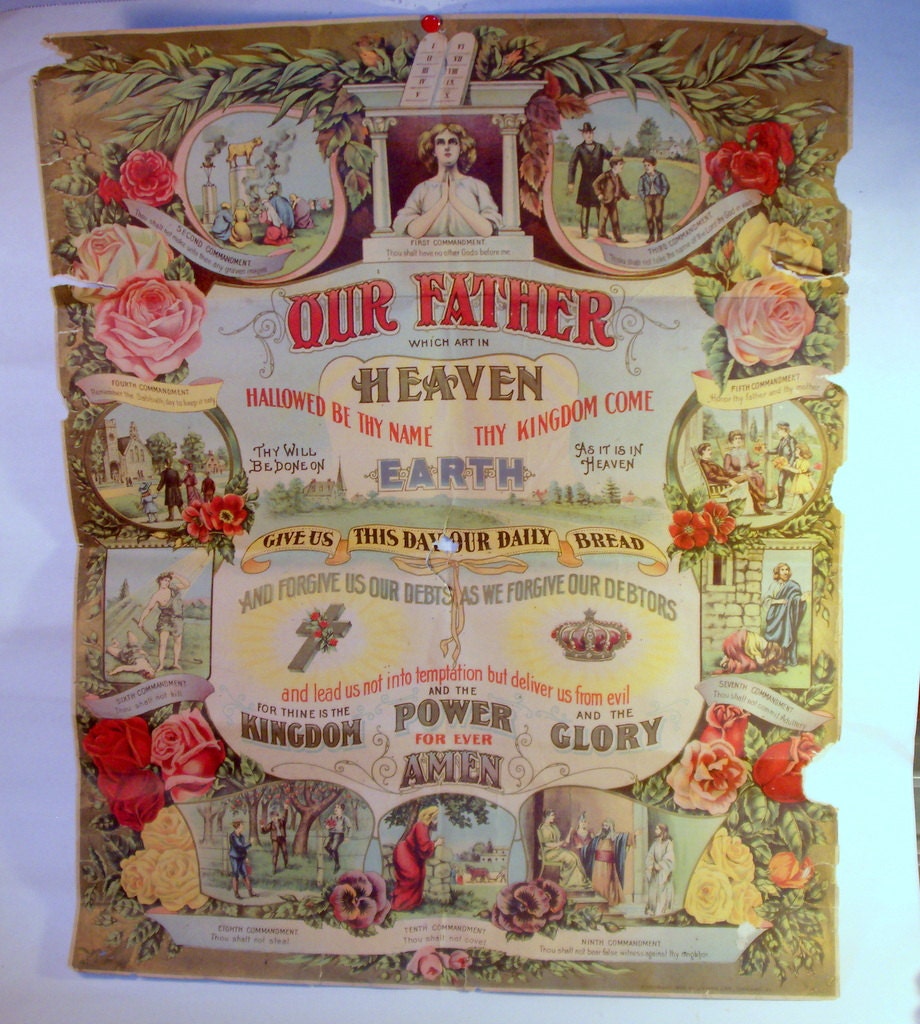 Antique Lord's Prayer Lithograph / James Lee 1905 / Ten Etsy