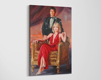 Scarface Movie Portrait, Tony Montana & Elvira Hancock, Framed Canvas Art