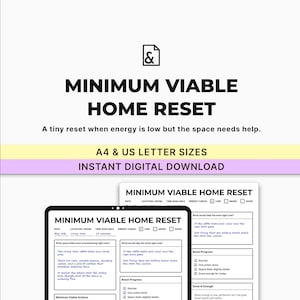 Imprimible para restablecer el hogar mínimo viable / Limpieza de bajo consumo, compatible con TDAH (descarga digital)