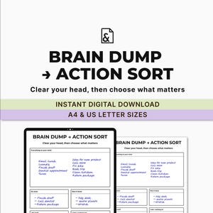 Brain Dump Action Sort Worksheet – ADHD Friendly Task Organizer (Digital Download)