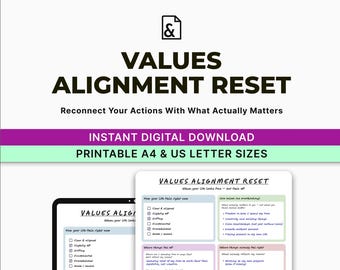 Hoja de trabajo para restablecer la alineación de valores / Claridad de propósito, autorreflexión (descarga en PDF)