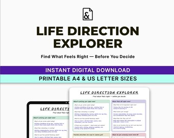 Hoja de trabajo para explorar la dirección de la vida / Herramienta de claridad para controlar el exceso de pensamiento (PDF imprimible)