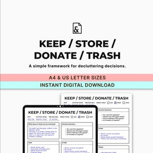 Keep Store Donate Trash Framework – Decluttering Decision Worksheet – Home Organization Printable – Declutter Method PDF