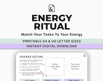 Hoja de trabajo de gestión energética: registro diario de energía y planificador de productividad imprimible.