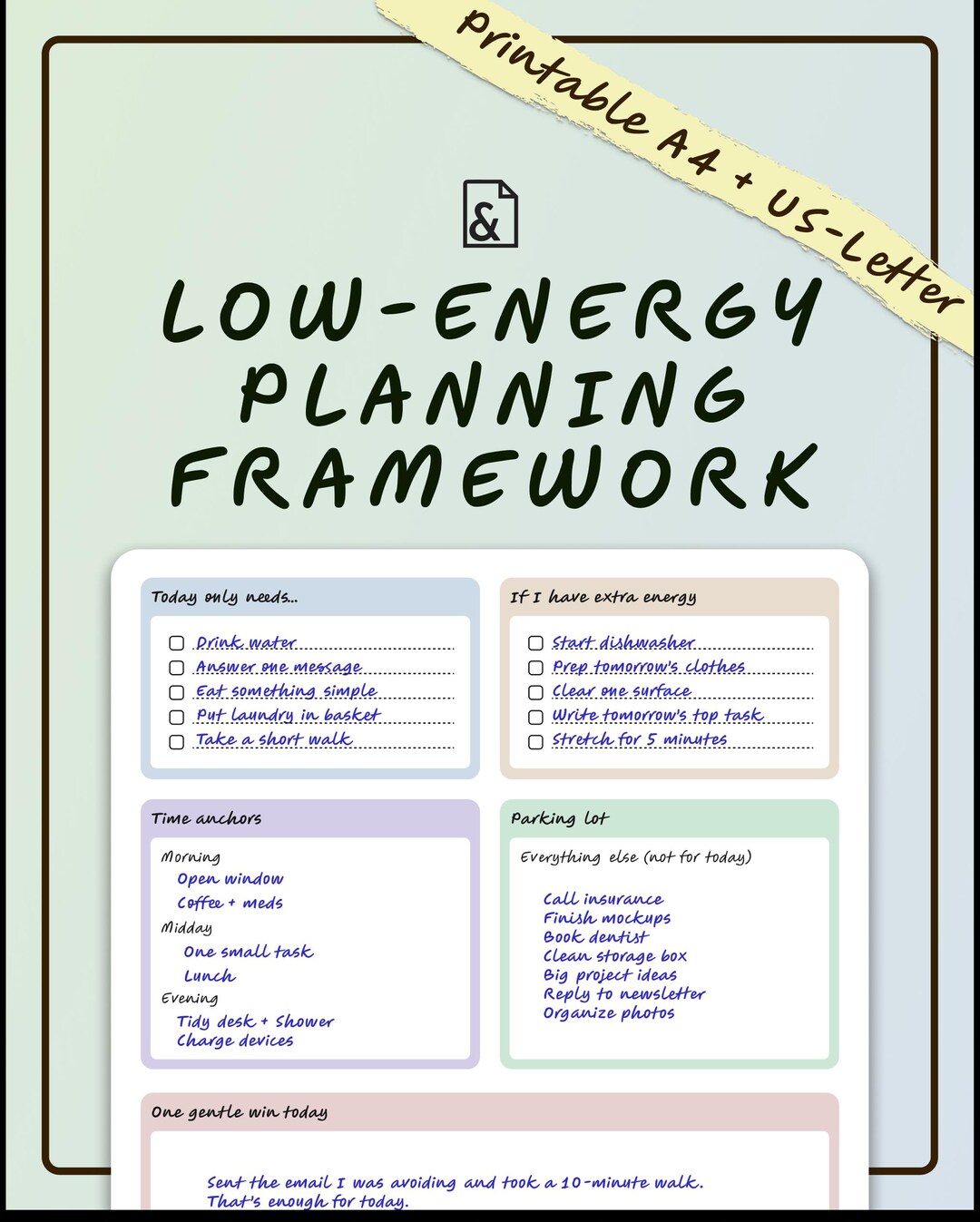 Low Energy Planning Framework Printable | Gentle Daily Planner | A4 ...