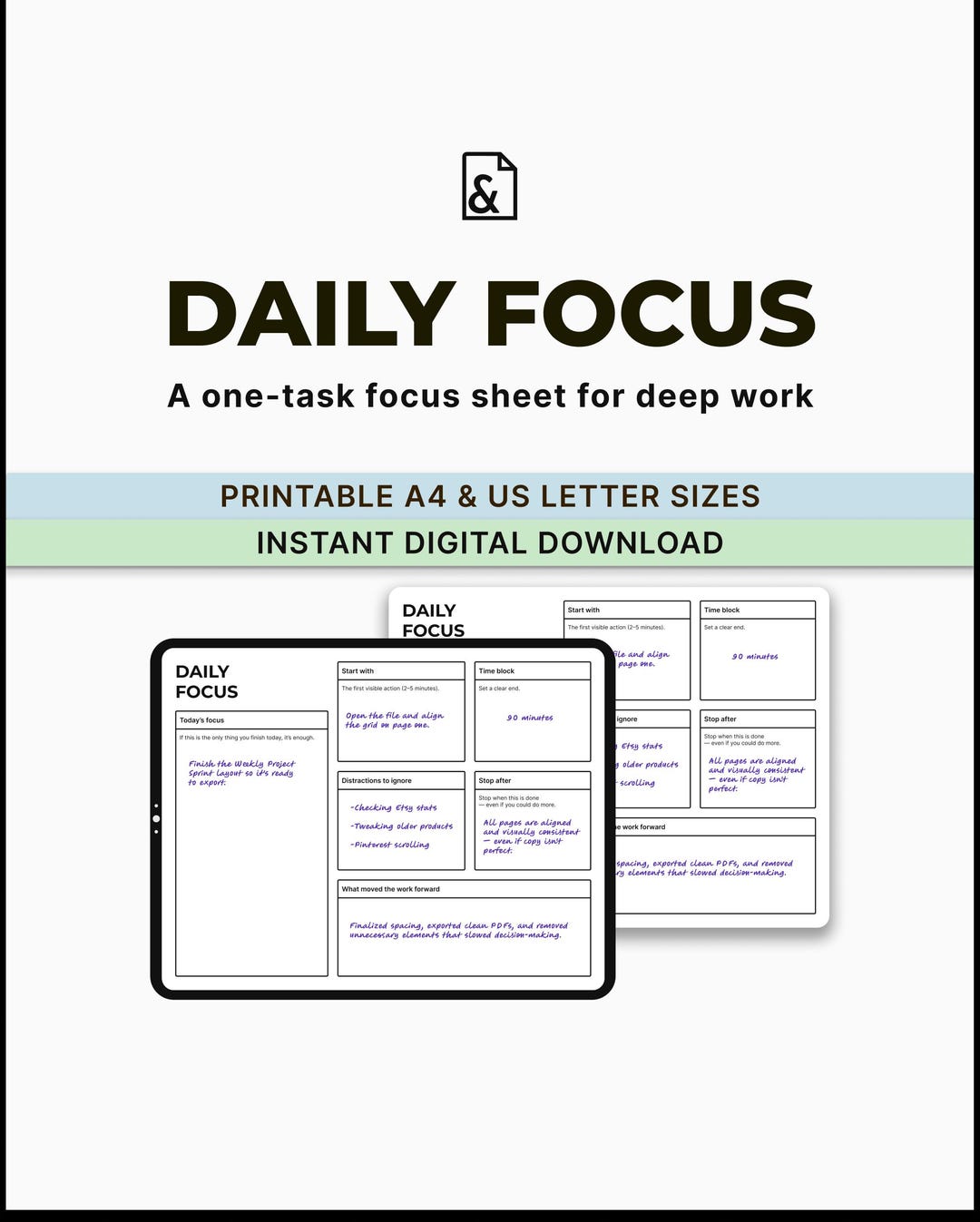 Daily Focus Lettering Daily Focus Planner | Printable Adhd-friendly Focus Page - Etsy