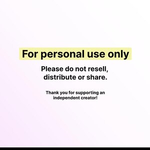 Printable worksheet license information stating digital PDF is for personal use only, designed for mental clarity and emotional support