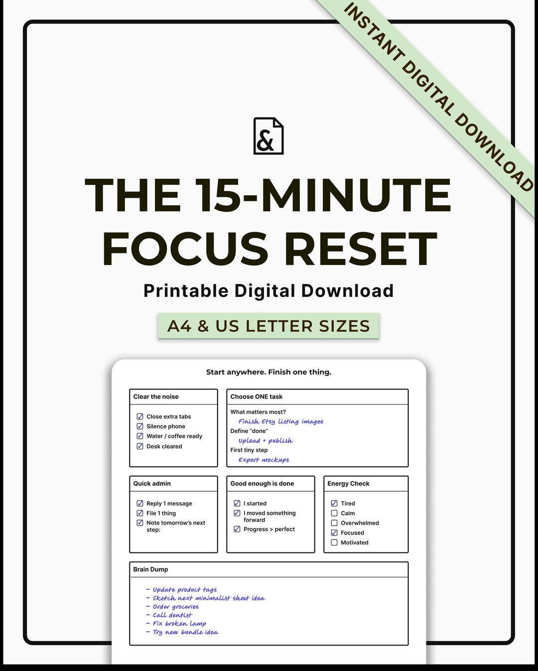 Sunday Reset Checklist.pdf Weekly Reset Planner Printable – Sunday Reset Checklist – US Letter PDF ...