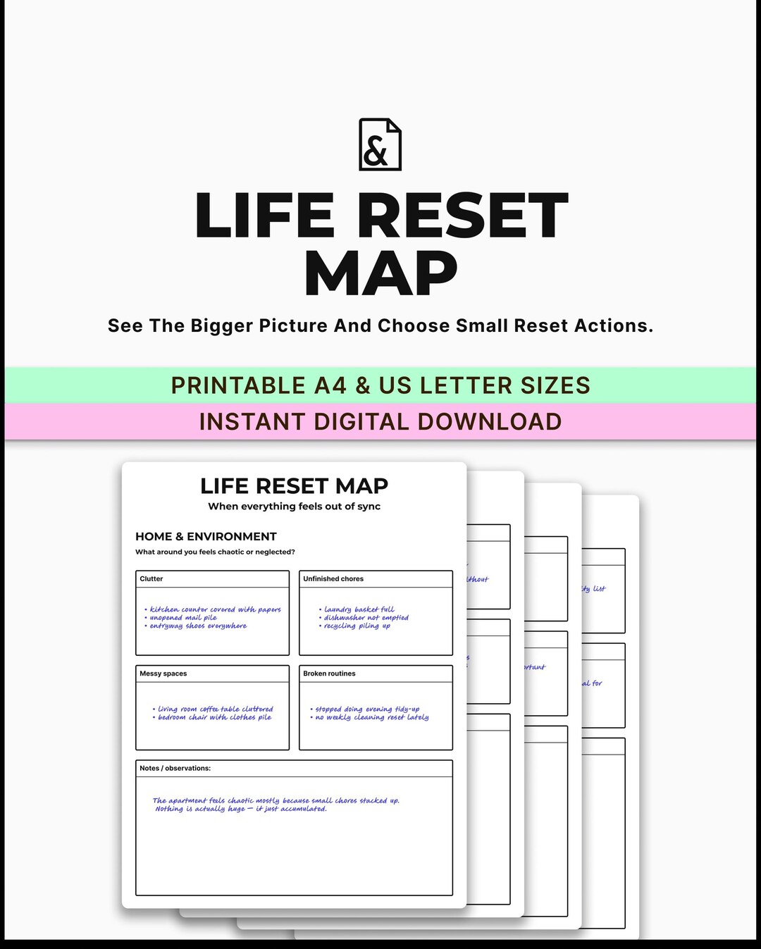 Life Reset Map Printable – Balance Worksheet, Organizer (digital ...