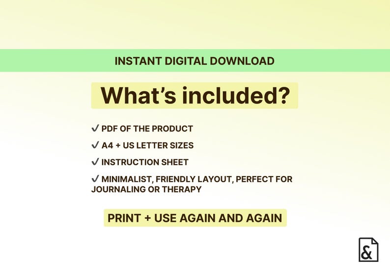 Printable PDF download includes mental paralysis worksheet in A4 and US Letter sizes, minimal layout ideal for therapy, journaling, and personal use