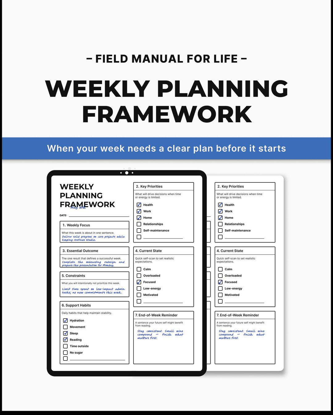 Weekly Planning Framework — Minimalist Printable Tool - Etsy