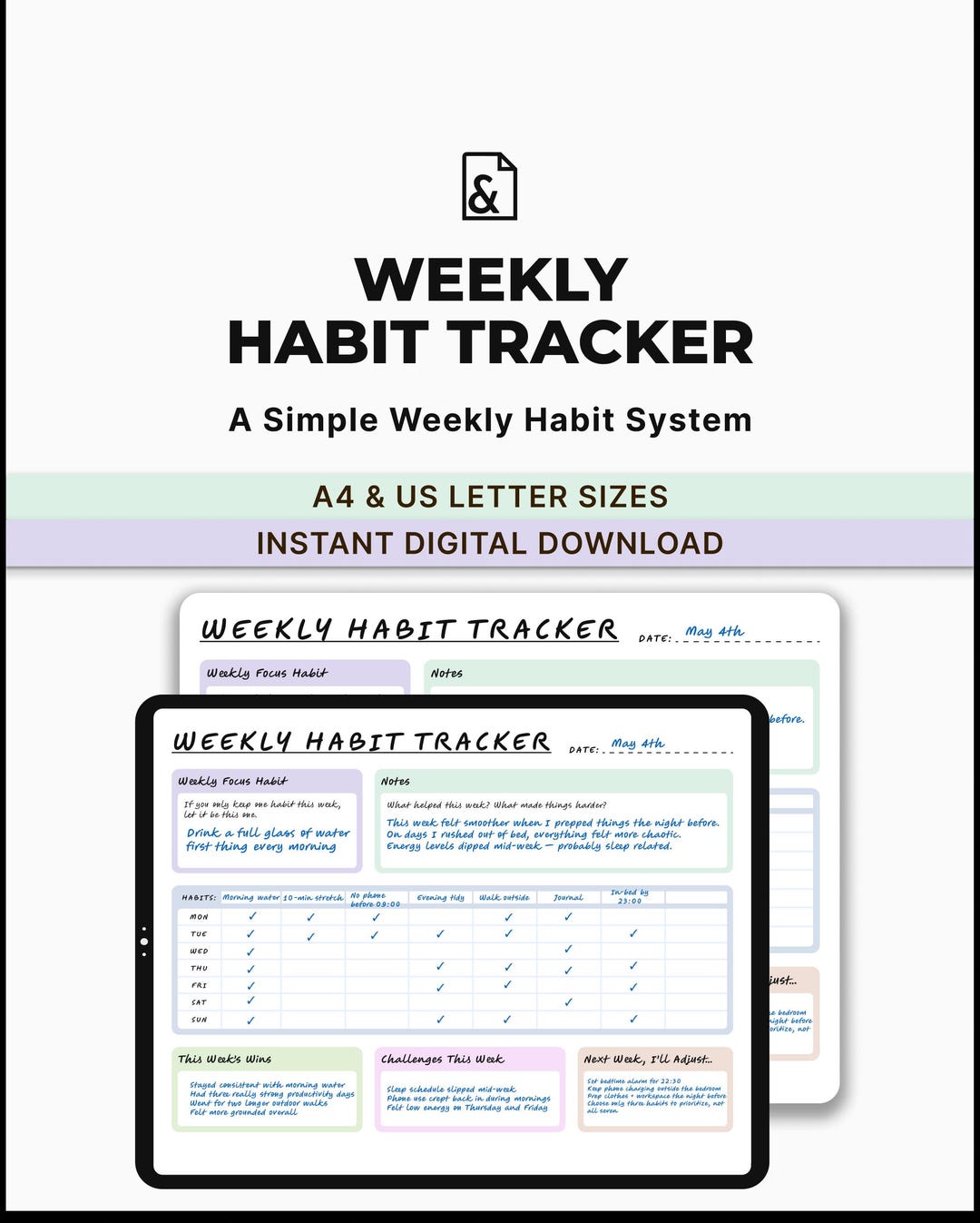 Weekly Habit Tracker — A Gentle System for Tracking Your Routines (A4 ...