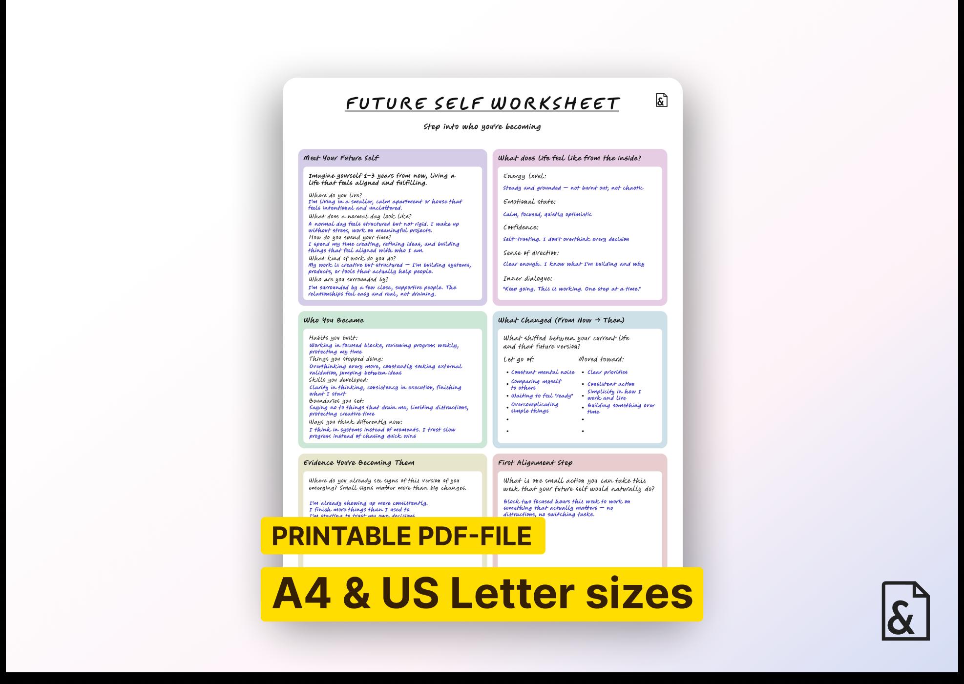 Future Self Worksheet | Life Direction, Identity Planner (printable PDF ...