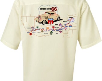 Men's Car Shirt-Historic Route 66- Classic Car Shirt, Vintage cars, car gift, casual shirt, men's gift, father's day gift