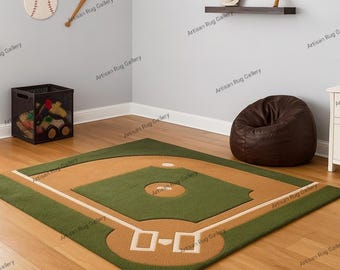 Premium Baseball Diamond Kids Area Rug - Green & Tan Sports Theme Play Mat for Boys Room Decor | Playrooms, Soft Non-Slip Nursery Carpet