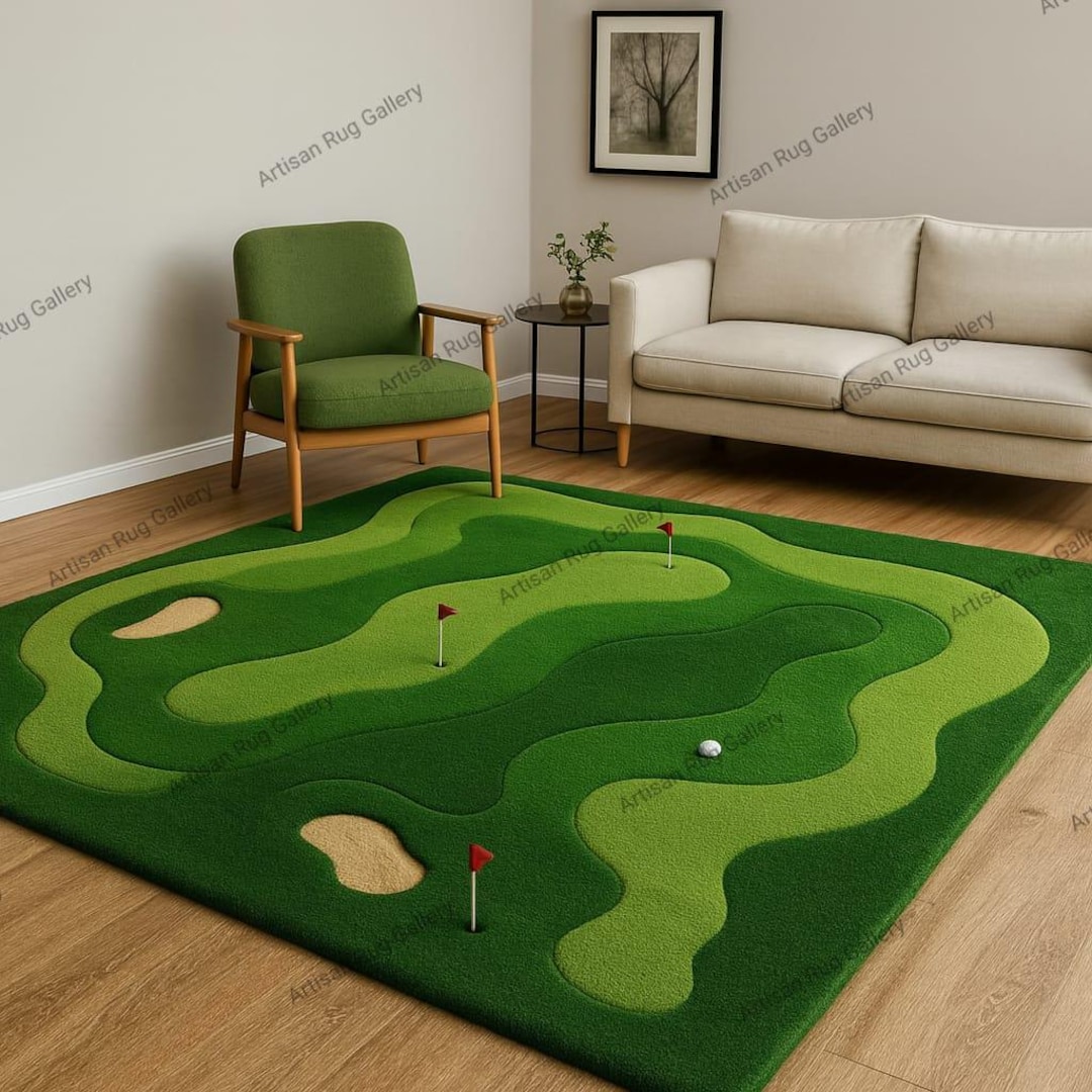 Green Golf Course Wool Rug: Hand-tufted Modern Organic Design Carpet ...