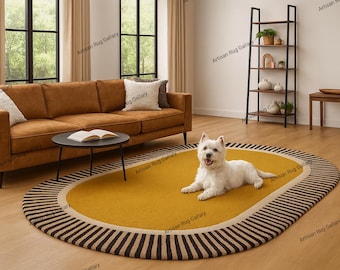 8x10ft Hand Tufted 100%wool Area Rugs Large Oval Modern Retro Rug – Sunburst Design – Mid-Century Modern Carpet 5x8, 6x9, 7x10,8x10.
